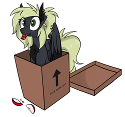 Size: 2769x2590 | Tagged: safe, artist:fenixdust, imported from derpibooru, oc, oc only, oc:veen sundown, pegasus, pony, apple, blonde, box, ear piercing, female, food, herbivore, kazoo, mare, musical instrument, pegasus oc, piercing, pony in a box, simple background, sitting, solo, sundown clan, transparent background, wing piercing, wings