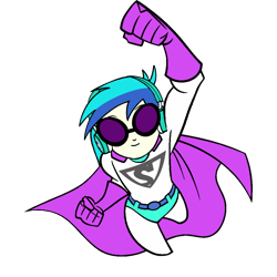 Size: 1000x1000 | Tagged: safe, artist:thatradhedgehog, imported from derpibooru, dj pon-3, vinyl scratch, human, equestria girls, cape, clothes, dc comics, simple background, solo, superman, transparent background