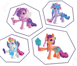 Size: 823x705 | Tagged: safe, imported from derpibooru, izzy moonbow, pipp petals, sunny starscout, zipp storm, earth pony, pegasus, pony, unicorn, g5, official, simple background, toy, transparent background