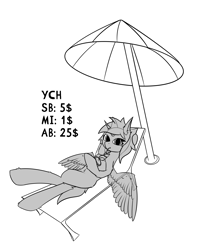 Size: 3180x4000 | Tagged: safe, artist:kainy, imported from derpibooru, oc, oc only, alicorn, pegasus, pony, unicorn, beach umbrella, belly button, commission, drinking, hooves behind head, looking at you, lying, simple background, slim, solo, spread wings, white background, wings, your character here