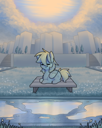 Size: 1024x1280 | Tagged: safe, artist:magicstarfriends, imported from derpibooru, oc, oc only, oc:magic star, pegasus, pony, bench, calm, scenery, solo