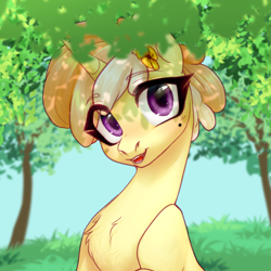 Size: 2000x2000 | Tagged: safe, artist:nika-rain, imported from derpibooru, oc, oc only, oc:peach cobbler pie, pony, unicorn, commission, cute, sketch, smiling, solo, tree
