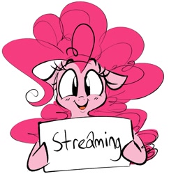 Size: 1003x1035 | Tagged: safe, artist:hattsy, pinkie pie, earth pony, pony, female, mare, open mouth, sign, simple background, smiling, white background