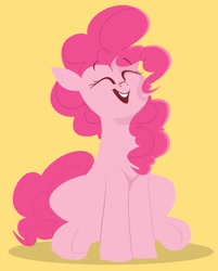 Size: 1096x1366 | Tagged: safe, artist:hattsy, pinkie pie, earth pony, pony, eyes closed, female, mare, open mouth, simple background, sitting, smiling