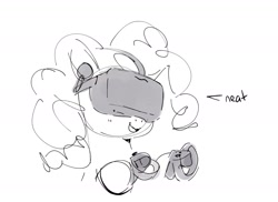 Size: 1992x1449 | Tagged: safe, artist:hattsy, pinkie pie, earth pony, pony, female, mare, monochrome, open mouth, simple background, sketch, smiling, virtual reality