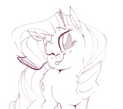 Size: 997x882 | Tagged: safe, artist:hattsy, rarity, pony, unicorn, female, mare, monochrome, one eye closed, simple background, sketch, smiling, tongue out, wink