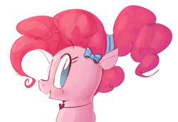 Size: 883x609 | Tagged: safe, artist:hattsy, pinkie pie, earth pony, pony, bow, female, heart, jewelry, looking back, mare, necklace, open mouth, simple background, smiling, white background