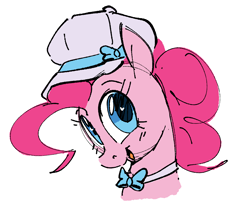 Size: 1202x985 | Tagged: safe, artist:hattsy, pinkie pie, earth pony, pony, bow, female, hat, mare, open mouth, simple background, smiling, white background
