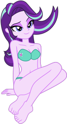 Size: 3853x7095 | Tagged: safe, artist:emeraldblast63, imported from derpibooru, starlight glimmer, sunset shimmer, human, equestria girls, bare shoulders, barefoot, beautiful, bedroom eyes, belly, belly button, bikini, breasts, cleavage, clothes, crossed legs, cute, eyeshadow, feet, female, glimmerbetes, lidded eyes, looking at you, makeup, sexy, simple background, sitting, smiling, smug, smug smile, solo, strapless, stupid sexy starlight glimmer, swimsuit, transparent background