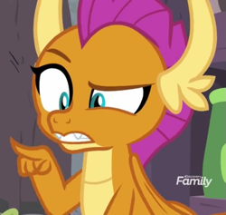 Size: 741x703 | Tagged: safe, imported from derpibooru, screencap, smolder, dragon, molt down, cropped, dragoness, female, pointing, raised eyebrow, solo