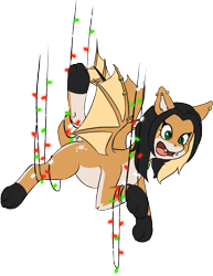 Size: 1689x2184 | Tagged: safe, artist:sondy, imported from derpibooru, oc, oc only, oc:bonny hadens, hybrid, christmas, christmas lights, confused, holiday, paws, piercing, simple background, solo, tied up, transparent background, wing piercing, wing ring, wings