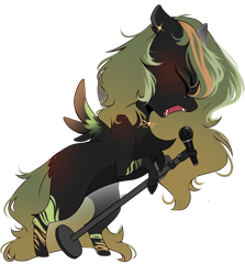 Size: 2500x2800 | Tagged: safe, artist:bambudess, imported from derpibooru, oc, oc only, oc:greenviper, pegasus, pony, chest fluff, chibi, ear piercing, eyes closed, jewelry, microphone, necklace, pegasus oc, piercing, simple background, singing, solo, transparent background