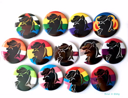 Size: 4000x3061 | Tagged: safe, artist:avui, imported from derpibooru, pony, aromantic pride flag, asexual pride flag, bisexual pride flag, button, demisexual pride flag, genderfluid pride flag, lesbian pride flag, lgbt, merchandise, nonbinary pride flag, pansexual pride flag, polyamorous pride flag, pride, pride flag, pride ponies, silhouette, simple background, straight ally flag, white background