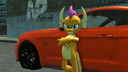 Size: 1280x720 | Tagged: safe, artist:berserko64, imported from derpibooru, smolder, dragon, 3d, car, dragoness, female, ford, ford mustang, mustang, solo, source filmmaker
