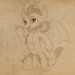 Size: 1280x1280 | Tagged: safe, artist:artharuhi, imported from derpibooru, smolder, dragon, cute, dragoness, female, monochrome, smolderbetes, solo