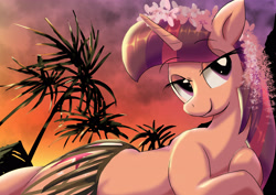 Size: 3508x2480 | Tagged: safe, artist:neoshrek, imported from derpibooru, twilight sparkle, pony, unicorn, female, floral head wreath, flower, mare, palm tree, solo, tree, unicorn twilight