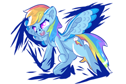 Size: 3000x2000 | Tagged: safe, artist:papacruda09, imported from derpibooru, rainbow dash, pegasus, pony, angry, female, mare, pose, simple background, solo, spread wings, white background, wings