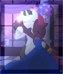Size: 512x599 | Tagged: artist needed, safe, artist:decokenite, imported from derpibooru, chancellor neighsay, fizzlepop berrytwist, tempest shadow, pony, unicorn, base used, bracelet, canterlot castle, clothes, dancing, dress, eye scar, eyes closed, eyeshadow, female, flowing hair, gala, gala dress, gown, holding hooves, hoof on chest, hoof ring, jewelry, makeup, male, mare, necklace, romantic, scar, shipping, stallion, straight, suit, tempest neighsay, tuxedo