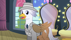 Size: 1280x720 | Tagged: safe, artist:mlp-silver-quill, imported from derpibooru, oc, oc:silver quill, after the fact, after the fact:rarity investigates!, clothes, hat, lights, mirror, suit
