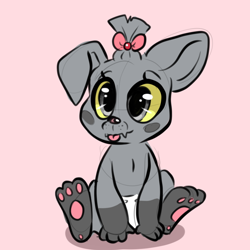 Size: 768x768 | Tagged: safe, artist:smirk, imported from derpibooru, oc, oc only, unnamed oc, diamond dog, dog, :p, baby, bow, diaper, hair bow, paw pads, puppy, solo, tongue out