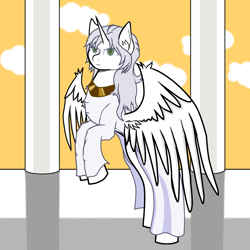 Size: 2000x2000 | Tagged: artist needed, source needed, safe, imported from derpibooru, oc, oc only, oc:κασσάνδρα, alicorn, pony, alicorn oc, clothes, horn, solo, wings