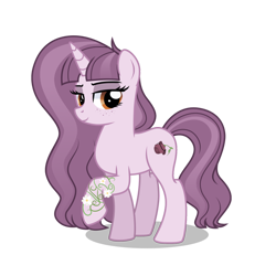 Size: 2048x2048 | Tagged: safe, imported from derpibooru, oc, oc only, unicorn, dead, female, flower, gray, gray eyes, horn, mare, pink coat, pink mane, purple coat, purple hair, purple mane, rose, simple background, solo, transparent background, unicorn oc, vine, withered