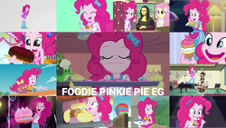 Size: 1968x1109 | Tagged: safe, edit, edited screencap, editor:quoterific, imported from derpibooru, screencap, fluttershy, pinkie pie, human, dance magic, equestria girls, equestria girls series, friendship games, holidays unwrapped, legend of everfree, mirror magic, spring breakdown, the craft of cookies, tip toppings, too hot to handle, spoiler:eqg series (season 2), spoiler:eqg specials, cake, clothes, collage, cupcake, eyes closed, food, lifejacket, one-piece swimsuit, open mouth, pinkie pie is best facemaker, saving pinkie's pie, snowcone, swimsuit