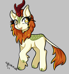 Size: 1791x1925 | Tagged: safe, artist:mylittleyuri, imported from derpibooru, autumn blaze, kirin, awwtumn blaze, cute, female, gray background, open mouth, raised hoof, simple background, solo