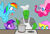 Size: 2942x2026 | Tagged: safe, artist:anonymous, fluttershy, pinkie pie, rainbow dash, twilight sparkle, oc, oc:anon, earth pony, pegasus, pony, unicorn, apron, chef's hat, clothes, cooking, drawthread, facial hair, female, flying, food, hat, mare, moustache, open mouth, pasta, pot, smiling, spaghetti, spread wings, stove, tongue out, wings