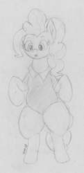 Size: 1674x3448 | Tagged: safe, artist:wapamario63, imported from ponybooru, pinkie pie, earth pony, pony, bipedal, chubby, clothes, cute, fat, female, looking down, mare, monochrome, shirt, sketch, solo, traditional art, wide hips