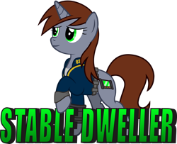 Size: 900x731 | Tagged: safe, artist:sirhcx, imported from derpibooru, oc, oc only, oc:littlepip, pony, unicorn, fallout equestria, female, horn, mare, raised hoof, simple background, smiling, text, transparent background