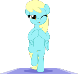 Size: 5251x5000 | Tagged: safe, artist:jhayarr23, imported from derpibooru, sassaflash, pegasus, pony, :p, background pony, bipedal, commission, female, mare, simple background, smiling, solo, standing, standing on one leg, tongue out, transparent background, ych result, yoga, yoga mat, yoga pose