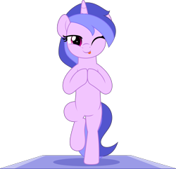 Size: 5195x5000 | Tagged: safe, artist:jhayarr23, imported from derpibooru, sea swirl, seafoam, pony, unicorn, :p, background pony, bipedal, commission, cute, female, mare, one eye closed, seadorable, simple background, smiling, solo, standing, standing on one leg, tongue out, transparent background, ych result, yoga, yoga mat, yoga pose