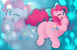 Size: 1199x776 | Tagged: safe, artist:aleximusprime, imported from derpibooru, pinkie pie, earth pony, pony, flurry heart's story, balloonbutt, bow, butt, fat, female, hair bow, lineless, looking at you, looking back, looking back at you, mare, older, older pinkie pie, one eye closed, open mouth, plot, pudgy pie, rear view, smiling, solo, wink, winking at you