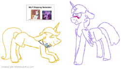 Size: 850x491 | Tagged: safe, artist:fuckomcfuck, derpibooru exclusive, imported from derpibooru, prince blueblood, twilight sparkle, alicorn, pony, unicorn, blushing, bowing, bowtie, female, male, one sided shipping, royalty, shipping, simple background, straight, twiblood, twilight sparkle (alicorn), white background, whiteboard fox