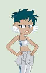 Size: 884x1420 | Tagged: safe, artist:hoppingicon, artist:yaya54320bases, imported from derpibooru, human, equestria girls, bra, clothes, female, mercury (planet), milky way and the galaxy girls, pants, unamused, wings