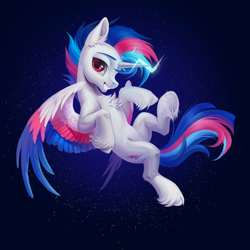 Size: 2048x2048 | Tagged: safe, artist:paipaishuaige, imported from derpibooru, oc, oc:lucent starscape, oc:星夜流光, alicorn, pony, alicorn oc, belly, commission, horn, lightning, magic, male, solo, wings, ych result