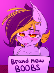Size: 2480x3338 | Tagged: safe, artist:goddamncat, imported from derpibooru, oc, oc only, oc:wolf wing, anthro, pegasus, pony, bedroom eyes, blushing, bust, cute, ear fluff, fangs, female, looking at you, mare, portrait, smiling, smiling at you, smirk, solo, tongue out, updated, updated design