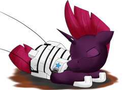Size: 2480x1754 | Tagged: safe, artist:zocidem, imported from derpibooru, tempest shadow, pony, unicorn, armor, augmented, cute, eyes closed, horn, lying down, simple background, sleeping, solo, tempest gets her horn back, transparent background