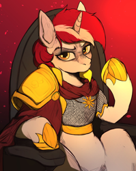 Size: 1716x2160 | Tagged: source needed, safe, artist:tatykin, imported from derpibooru, oc, oc:mercy, pony, unicorn, armor, cape, clothes, solo