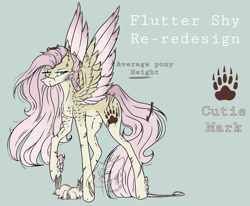 Size: 3636x3000 | Tagged: safe, artist:thelazyponyy, imported from derpibooru, fluttershy, pegasus, pony, female, green background, mare, paw prints, redesign, simple background, solo, wings