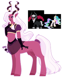 Size: 1616x2000 | Tagged: safe, artist:purplegrim40, imported from derpibooru, lord tirek, princess celestia, oc, alicorn, centaur, pony, taur, clothes, female, gloves, hoof shoes, interspecies offspring, jewelry, long gloves, male, mare, offspring, parent:lord tirek, parent:princess celestia, parents:celestirek, simple background, tiara, transparent background