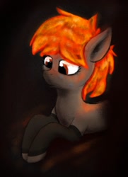 Size: 885x1225 | Tagged: safe, artist:deerdraw, imported from derpibooru, oc, oc:etna, pony, clothes, glowing, lava, leg warmers, lying down, ponified, volcano pony