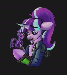 Size: 1372x1540 | Tagged: safe, artist:tasiashoe, imported from derpibooru, starlight glimmer, twilight sparkle, pony, unicorn, fallout equestria, fallout, magic, pipbuck, sad, sorry