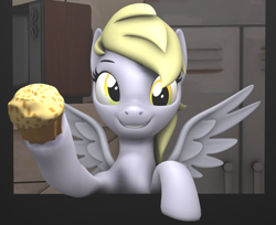 Size: 2648x2160 | Tagged: safe, artist:botxs, imported from derpibooru, derpy hooves, pegasus, pony, 3d, food, looking at you, muffin, solo, source filmmaker