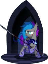 Size: 2927x3888 | Tagged: safe, artist:bnau, imported from derpibooru, oc, oc only, oc:lyssa, bat pony, pony, armor, blood, female, fighting stance, glaive, guardsmare, hoof shoes, injured, mare, night guard, raised hoof, raised leg, royal guard, runes, show accurate, simple background, solo, transparent background, vector