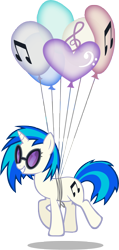 Size: 3000x6291 | Tagged: safe, artist:gdpg, imported from derpibooru, dj pon-3, vinyl scratch, pony, unicorn, balloon, female, floating, heart, heart balloon, mare, music notes, simple background, smiling, solo, sunglasses, transparent background, vector