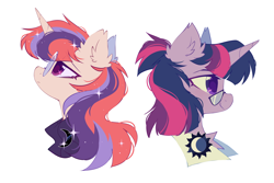 Size: 3000x2000 | Tagged: safe, artist:mirtash, imported from derpibooru, moondancer, twilight sparkle, pony, unicorn, alternate universe, duo, ear fluff, glasses, horn, simple background, white background