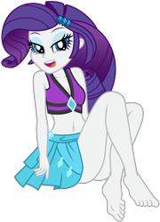 Size: 4909x6835 | Tagged: safe, artist:emeraldblast63, imported from derpibooru, rarity, equestria girls, equestria girls series, forgotten friendship, barefoot, belly button, bikini, clothes, feet, female, looking at you, open mouth, rarity's blue sarong, rarity's purple bikini, sarong, simple background, solo, swimsuit, transparent background