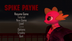 Size: 1920x1080 | Tagged: safe, artist:ponygamersfm, edit, imported from derpibooru, screencap, spike, anthro, digitigrade anthro, dragon, 3d, animated, bust, clothes, crossover, game, jewelry, lidded eyes, main menu, male, max payne, necklace, nexgen, outfit, portrait, red background, shirt, simple background, solo, sound, source filmmaker, spike payne, text, title, video game, video game crossover, webm